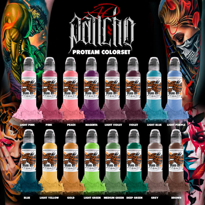 WF 16 Color A.D. Pancho Set  High Quality Supplies for Tattoo Artists —  Higher Level Tattoo Supply